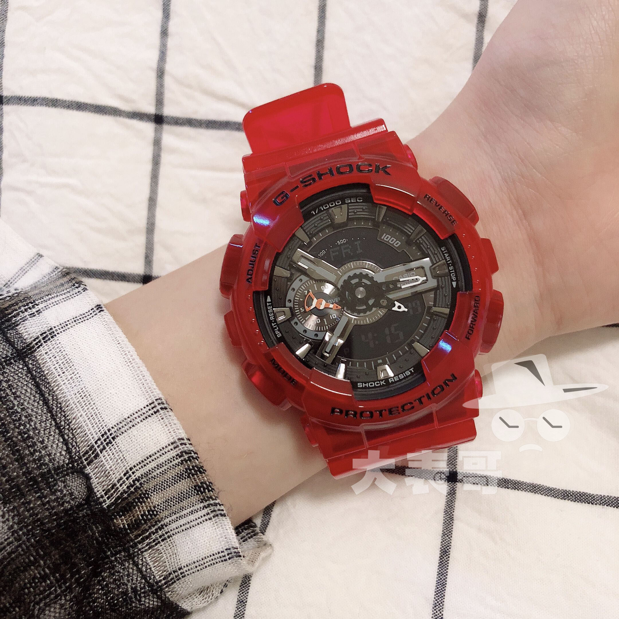 支持验证卡西欧g-shock透明红色情侣手表ga-110cr-4aba-110cr-4a日韩