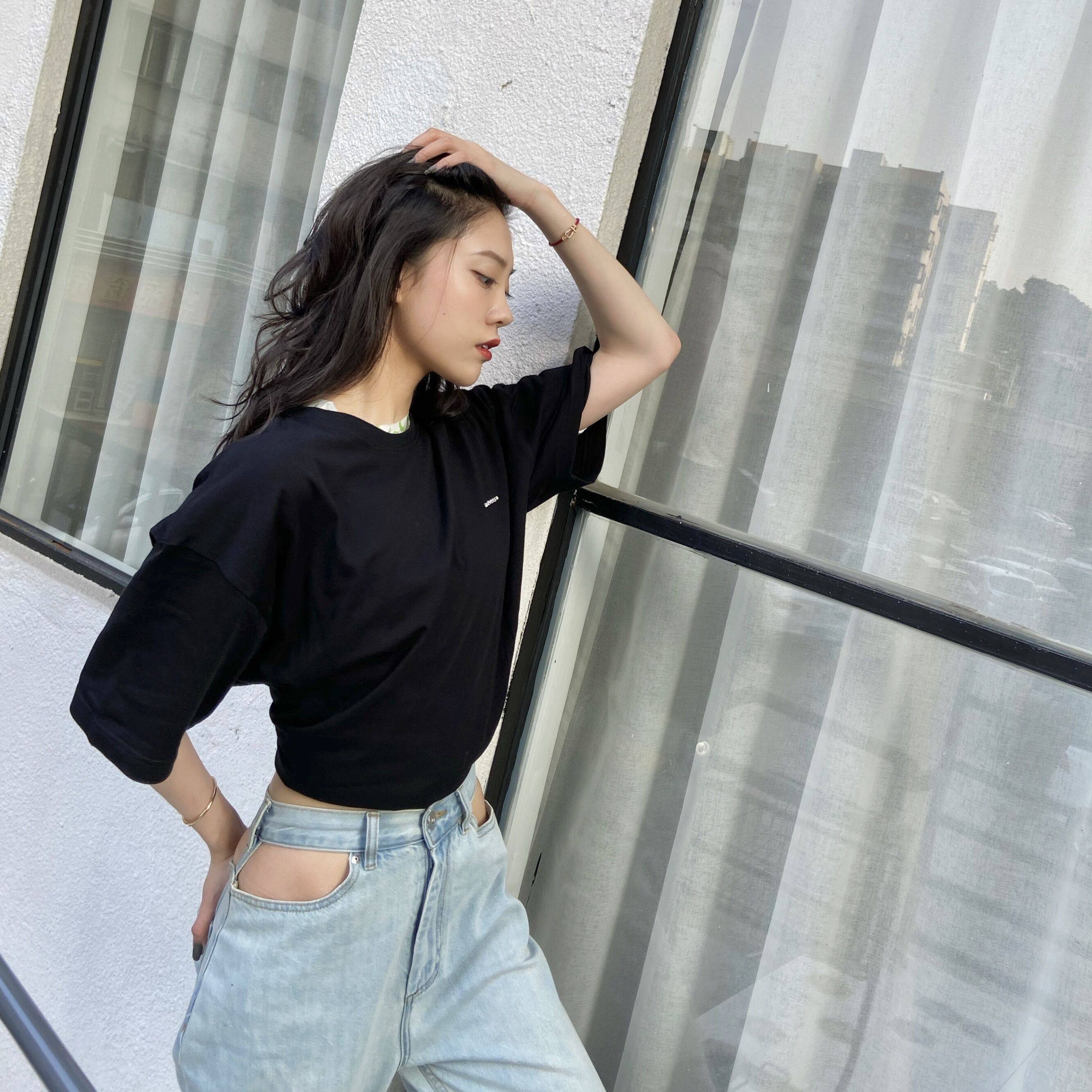 20春夏mm6新款露腰镂空高腰阔腿裤宽松显瘦直筒老爹裤牛仔长裤女 - xm