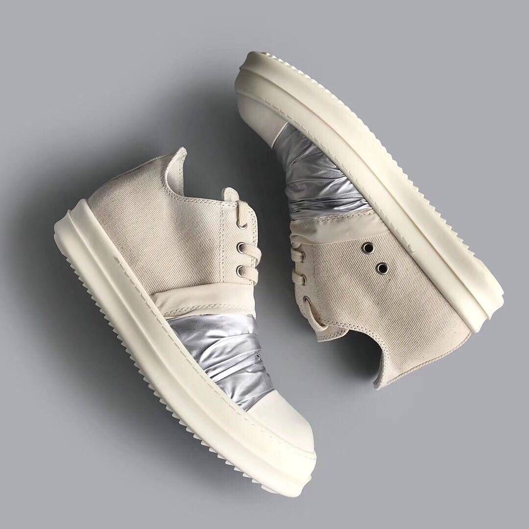 rickro鞋低银色包布褶皱米白系带副线新款时尚休闲鞋