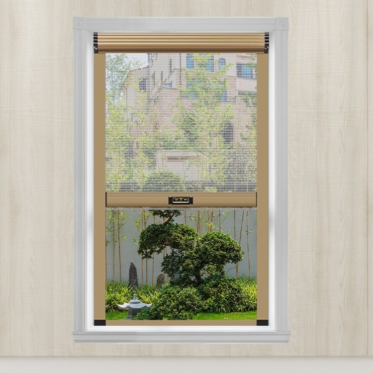 定制下拉沙窗防蚊强风外开内外铝合金卷筒伸缩纱窗