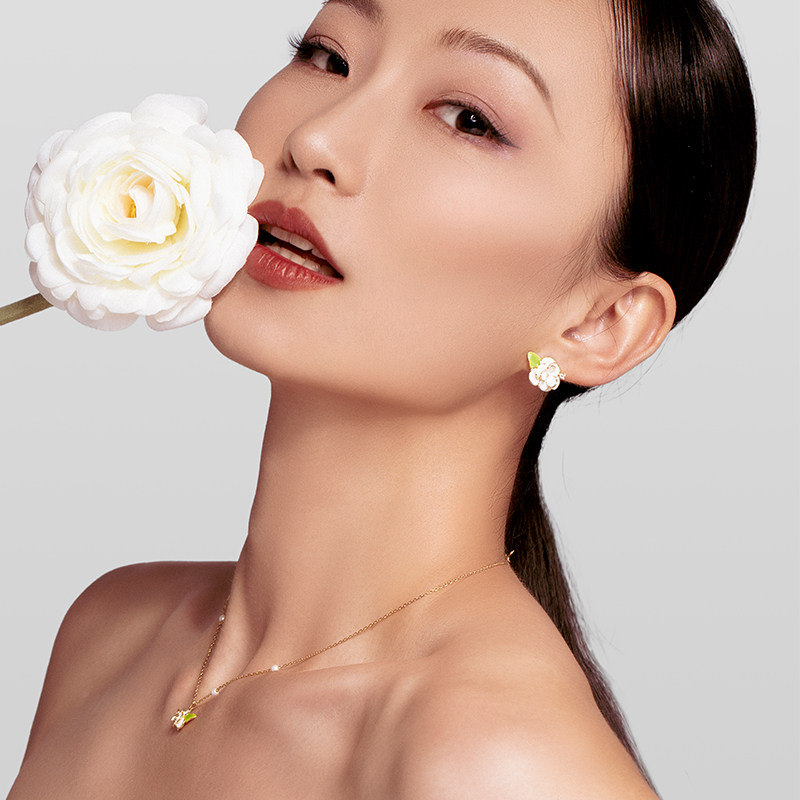 shine萱子饰品山茶花不完美的系列优雅气质耳环耳饰耳钉