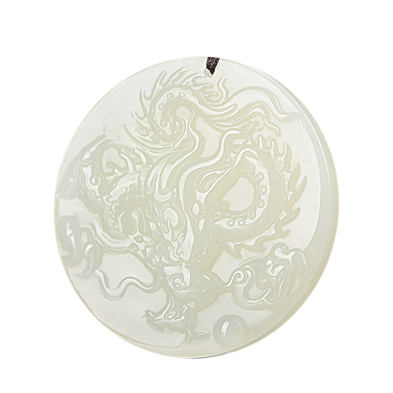 新疆天然和田玉圆形龙牌玉吊坠男士龙形玉吊坠正品玉龙挂件玉佩