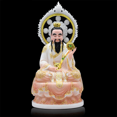 清道彩绘道教祖师神像道德天尊元始灵宝玉石道像摆件