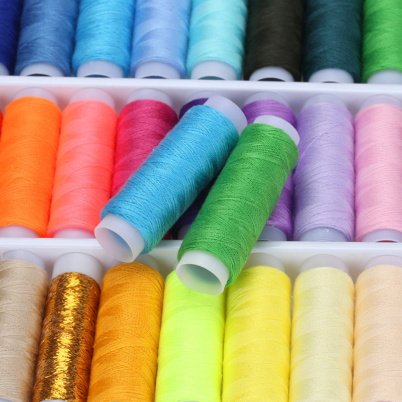 各种颜色的线多彩色手工缝衣服线蓝酒红咖啡米紫色小卷结实缝衣线