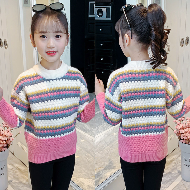 女童毛衣2022新款秋冬冬装加厚套头针织衫洋气毛衣