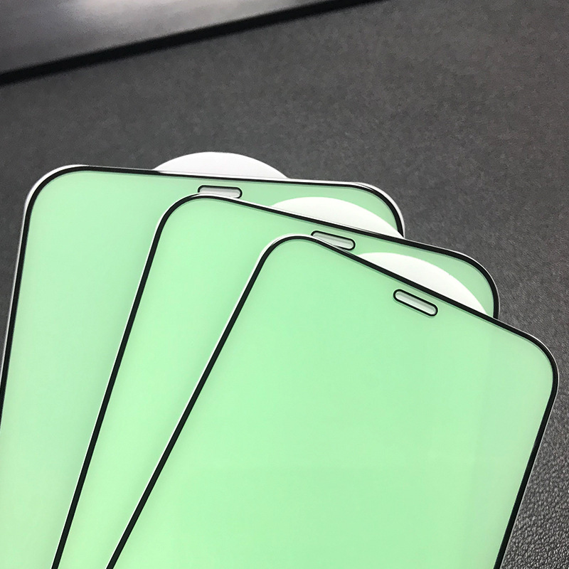 适用iphone12promax护眼绿光膜12pro钢化膜12mini全屏防近视3片装