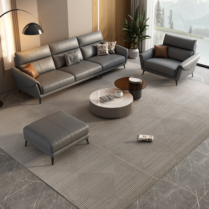 帕沙曼高靠背直排四人靠背牛皮真皮沙发头层户型大小皮艺沙发