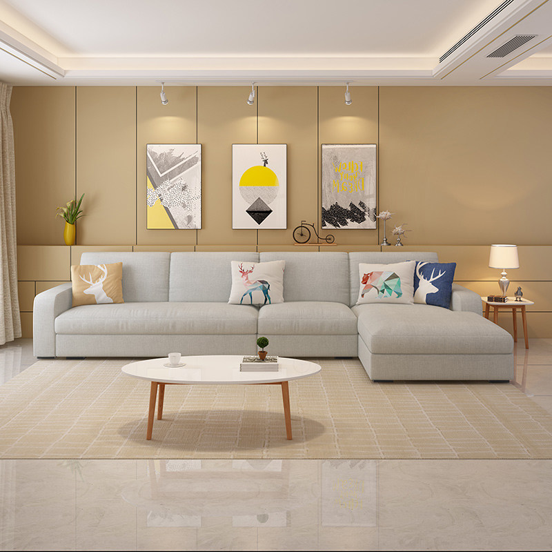 布艺沙发组合简约现代大小户型北欧转角贵妃乳胶沙发羽绒客厅整装