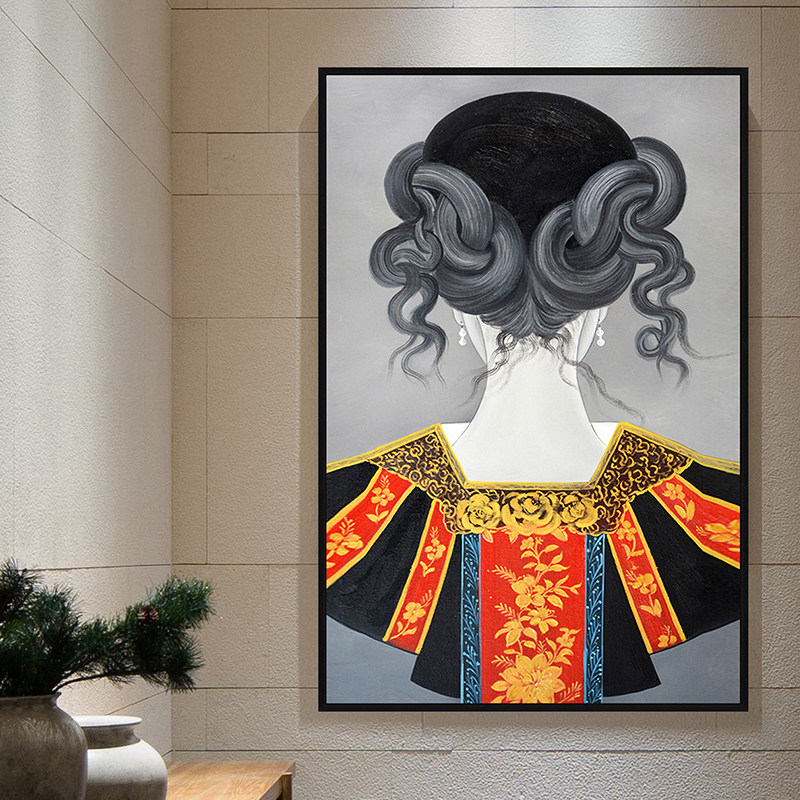 新中式民族风韵味样板展厅挂画服饰装饰画头饰发髻现代装饰画