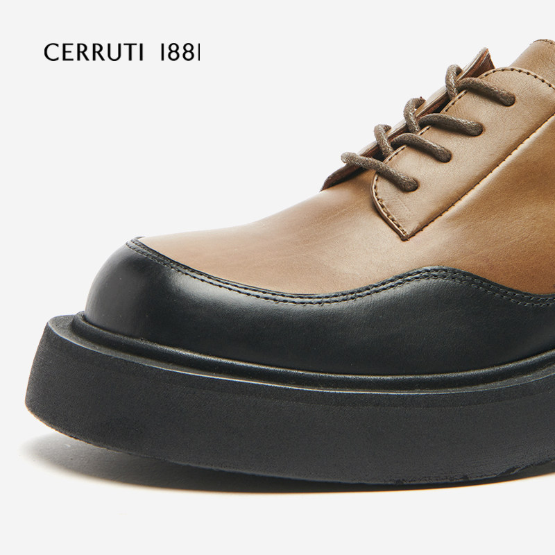 cerruti1881切瑞蒂官方正品双色拼接厚底增高显瘦真皮乐福鞋女