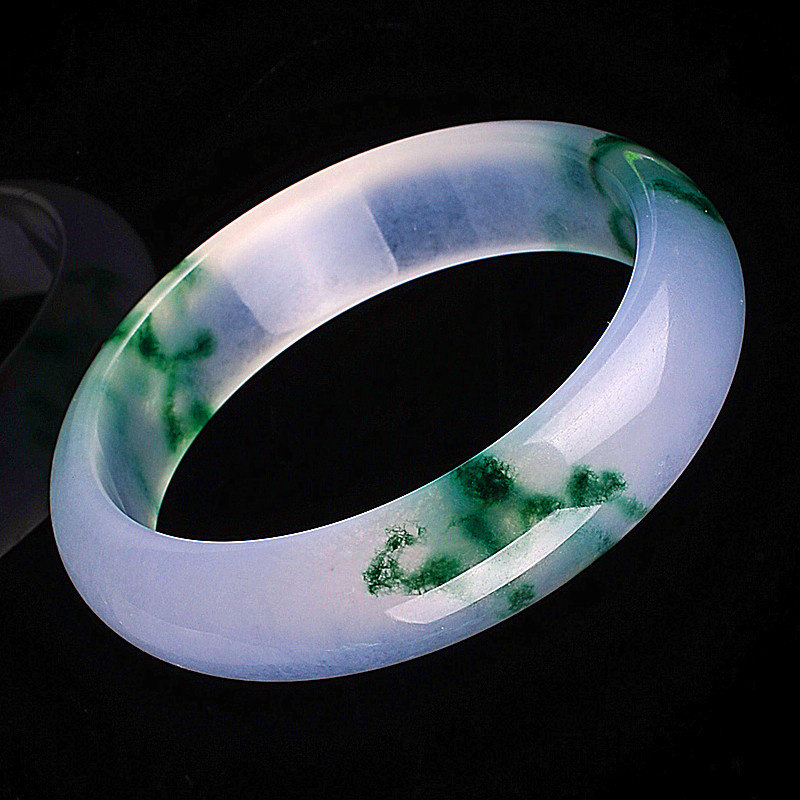 玉镯镯子女款飘花缅甸翡翠色玉手镯玉石玉器手饰