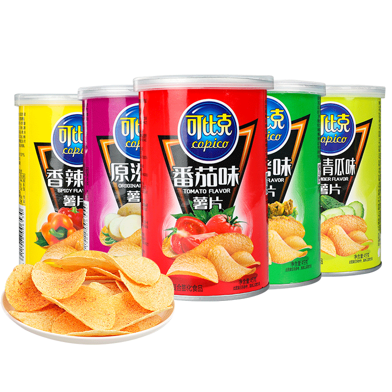 达利园可比比克45g罐装薯片番茄香辣烧烤瓜味膨化食品
