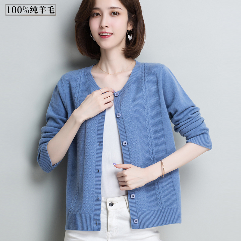 恒源祥羊毛衫女开衫针织衫2020新款春季短款披肩毛衣外套毛线外搭