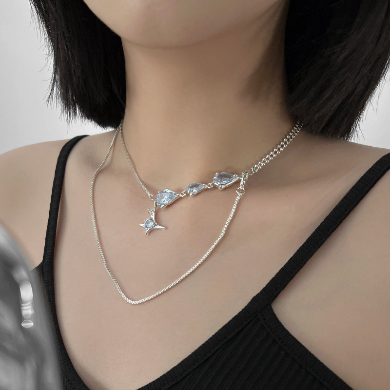 kansai轻奢冷淡锁骨松弛透明项链戴项链层叠星双项链