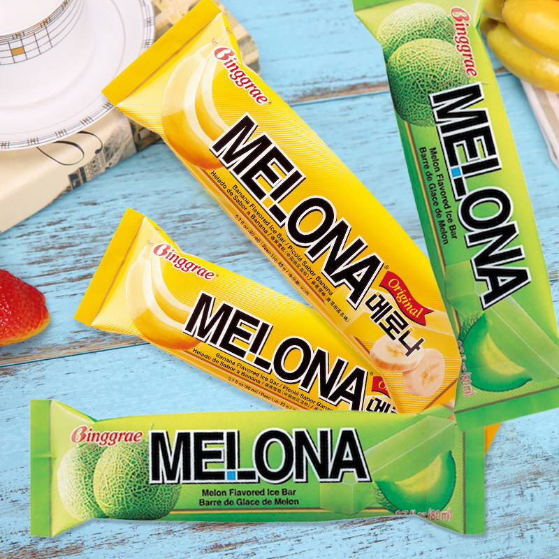 8支韩国进口冰淇淋宾格瑞binggraei哈密瓜味雪盒装80g冰淇淋