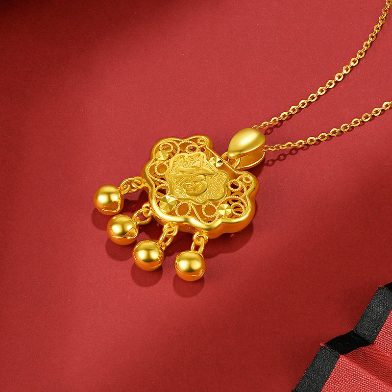 桂福珠宝黄金平安金锁吊坠足金长命锁福字挂坠颈饰
