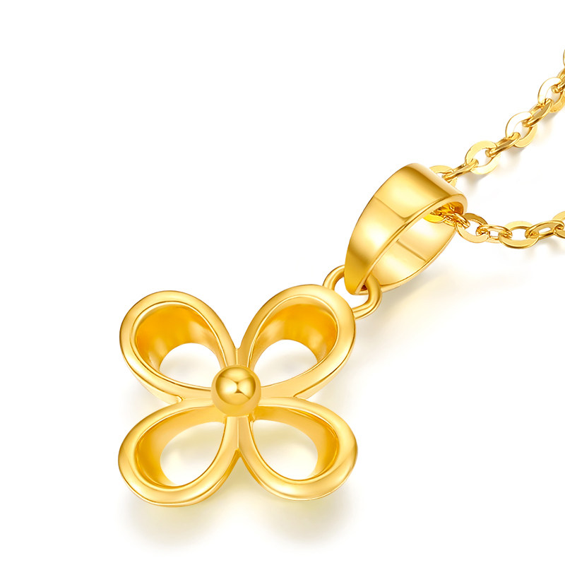 六桂福珠宝 四叶草 5g黄金项链999足金吊坠转运珠锁骨颈链套链女
