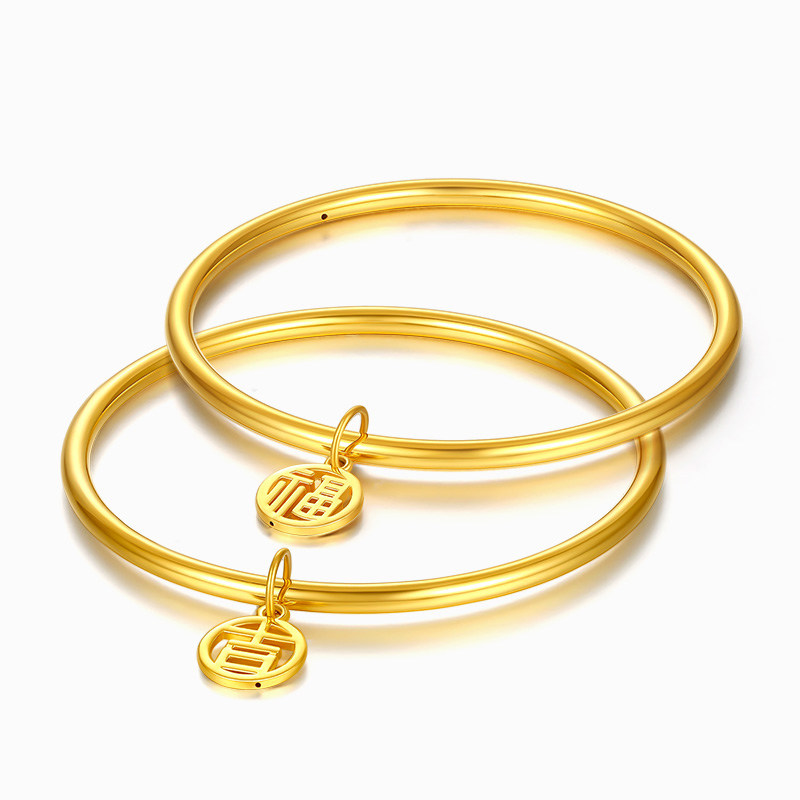 桂福珠宝福字黄金手镯女款3d足金女士时尚手饰