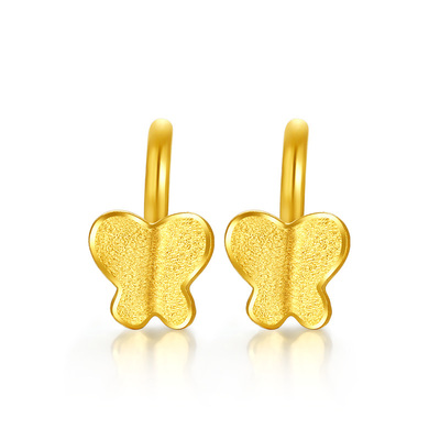 六桂福珠宝蝴蝶黄金耳钉女款足金时尚迷你弯钩款小耳饰正品