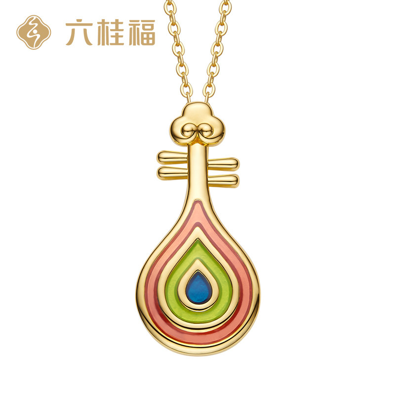 桂福珠宝敦煌飞天琵琶黄金吊坠女款古法足金颈饰