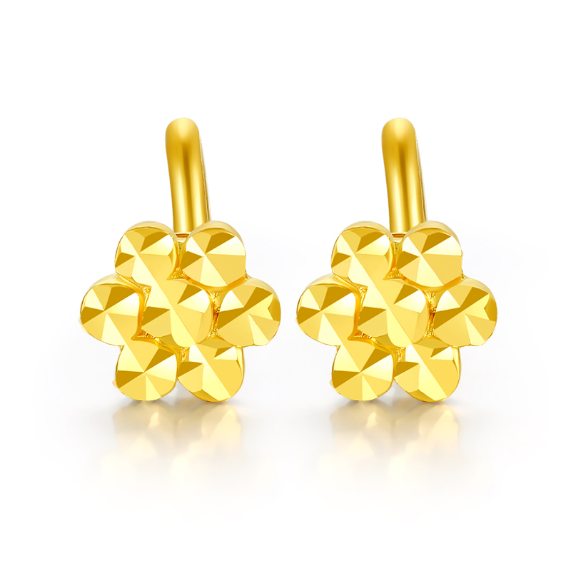 六桂福珠宝几何六边形黄金耳钉弯钩女款小时尚足金999耳饰正品