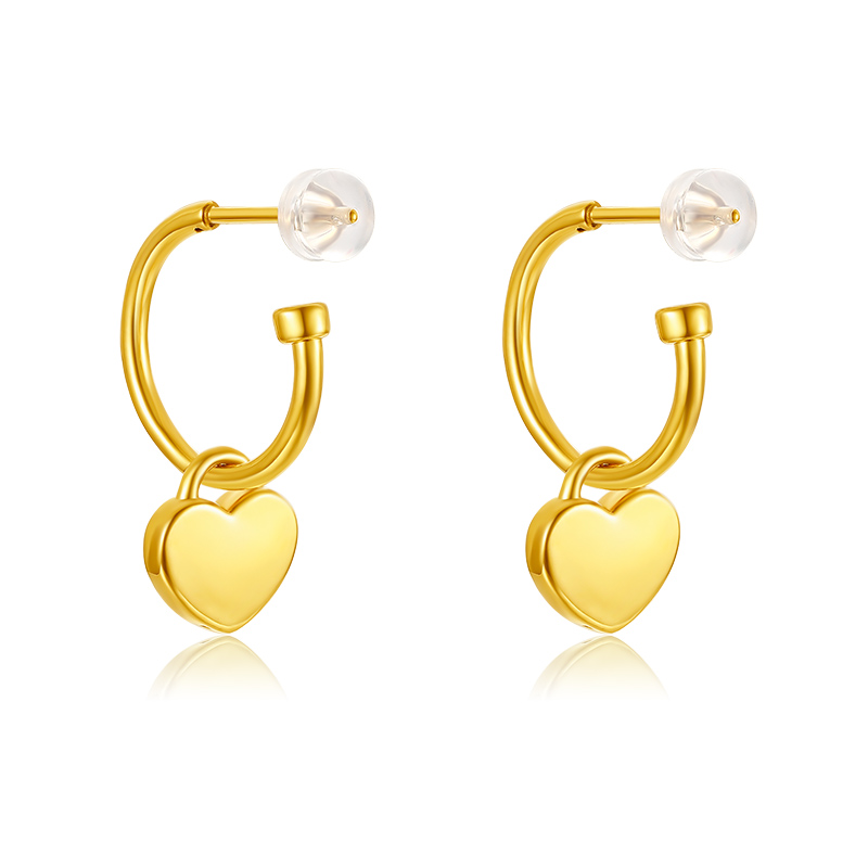 六桂福珠宝心动黄金耳钉女款时尚个性5d硬足金耳饰配耳迫耳堵