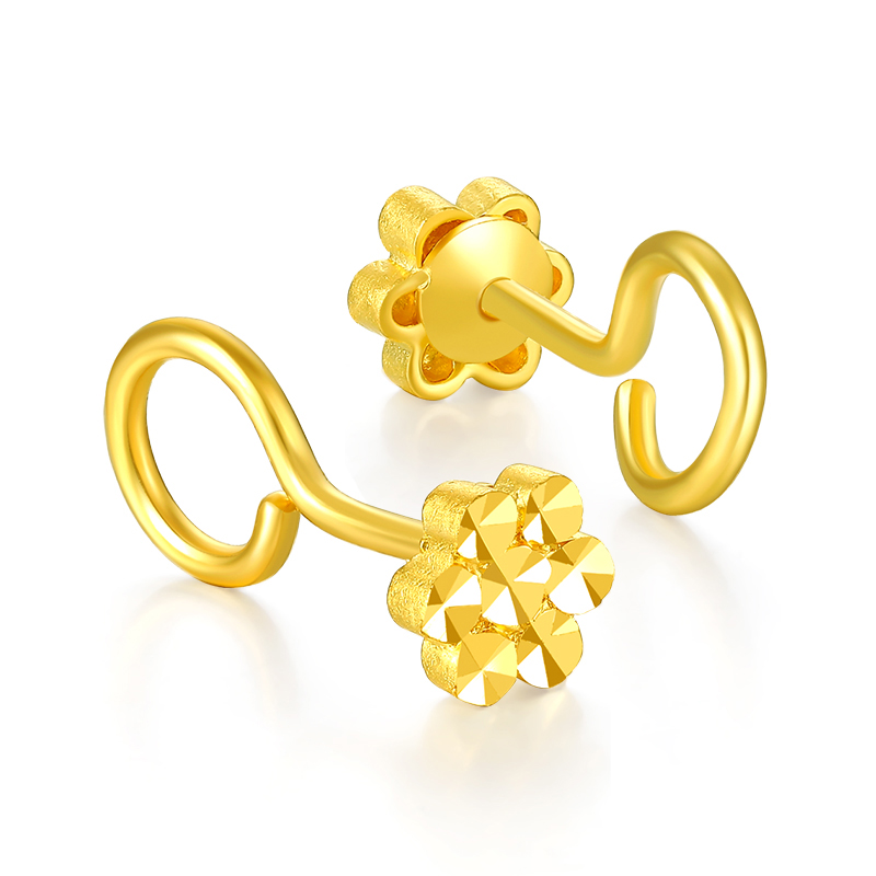 六桂福珠宝几何六边形黄金耳钉弯钩女款小时尚足金999耳饰正品