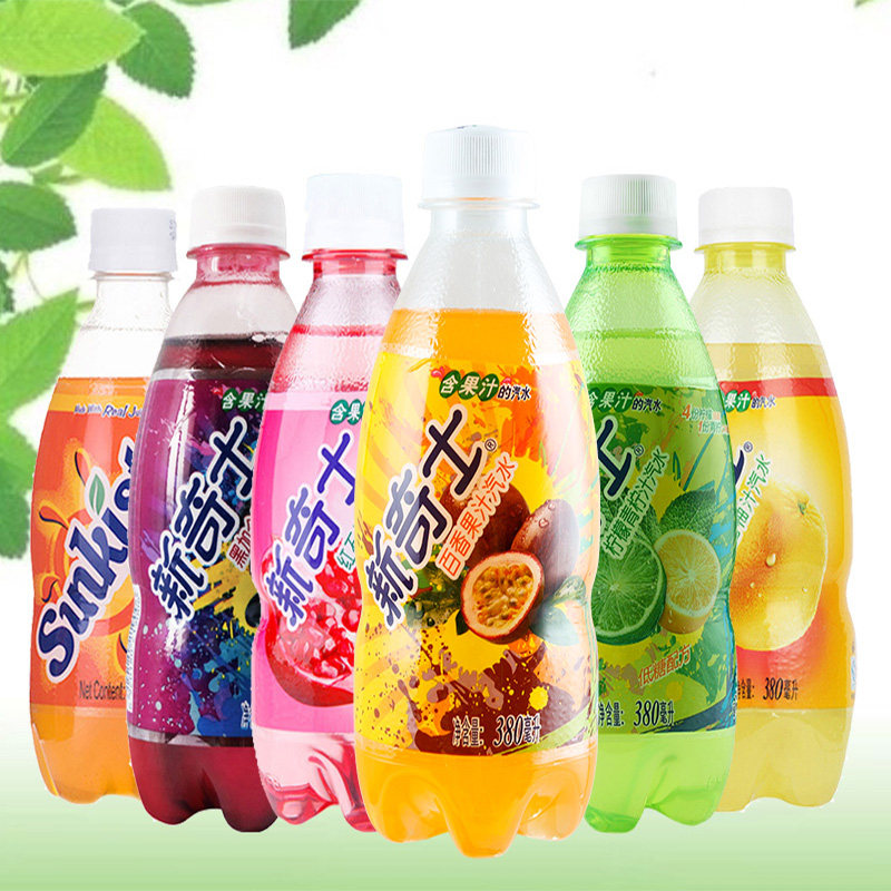 屈臣氏新奇士果汁碳酸果味汽水380ml橙西红石榴黑加仑碳酸饮料