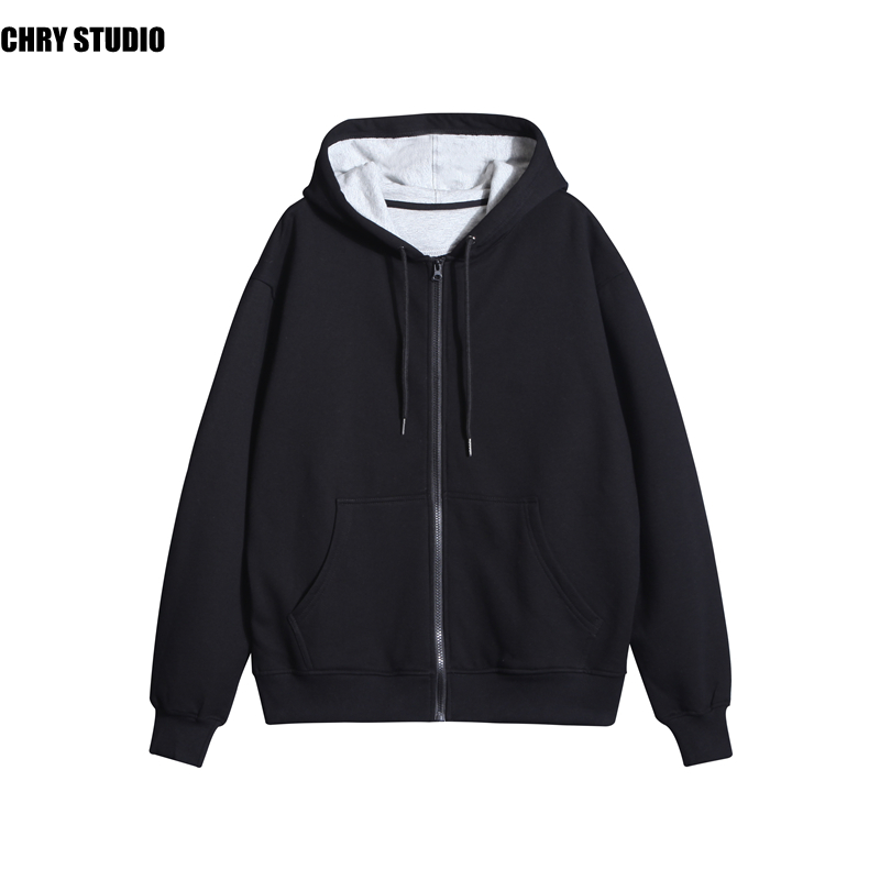 CHRY STUDIO 2020春季新品黑色宽松运动开衫长袖卫衣拉链外套男潮
