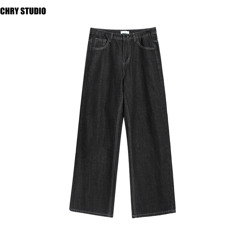 CHRY STUDIO 20SS春夏新品潮牌纯色洗水黑色直筒宽松款牛仔裤男潮