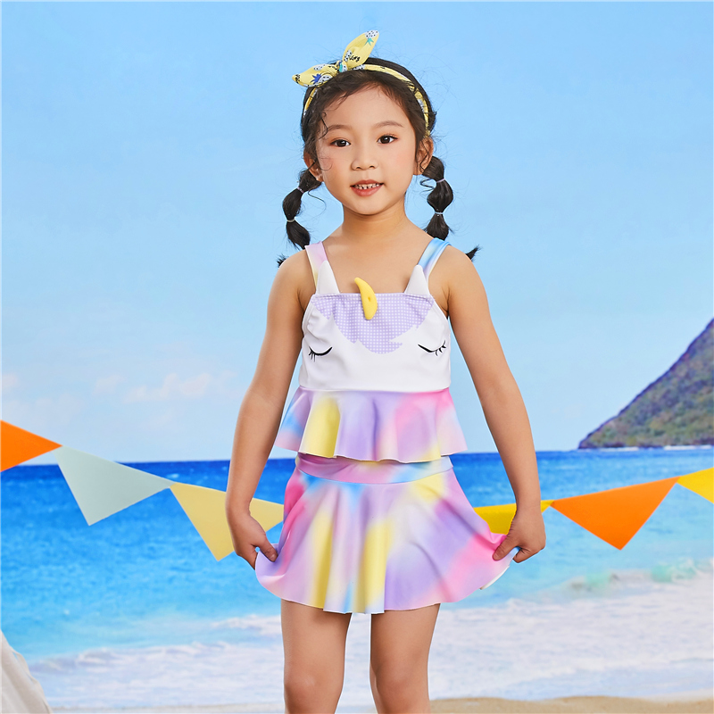 新款儿童泳衣女童分体裙式三角速干防晒宝宝儿童泳衣