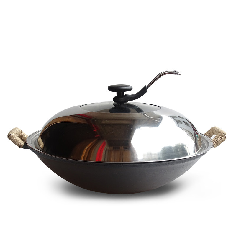 双耳老式铁锅炒锅家用燃气灶适用传统大小生铁炒菜锅不粘锅无涂层