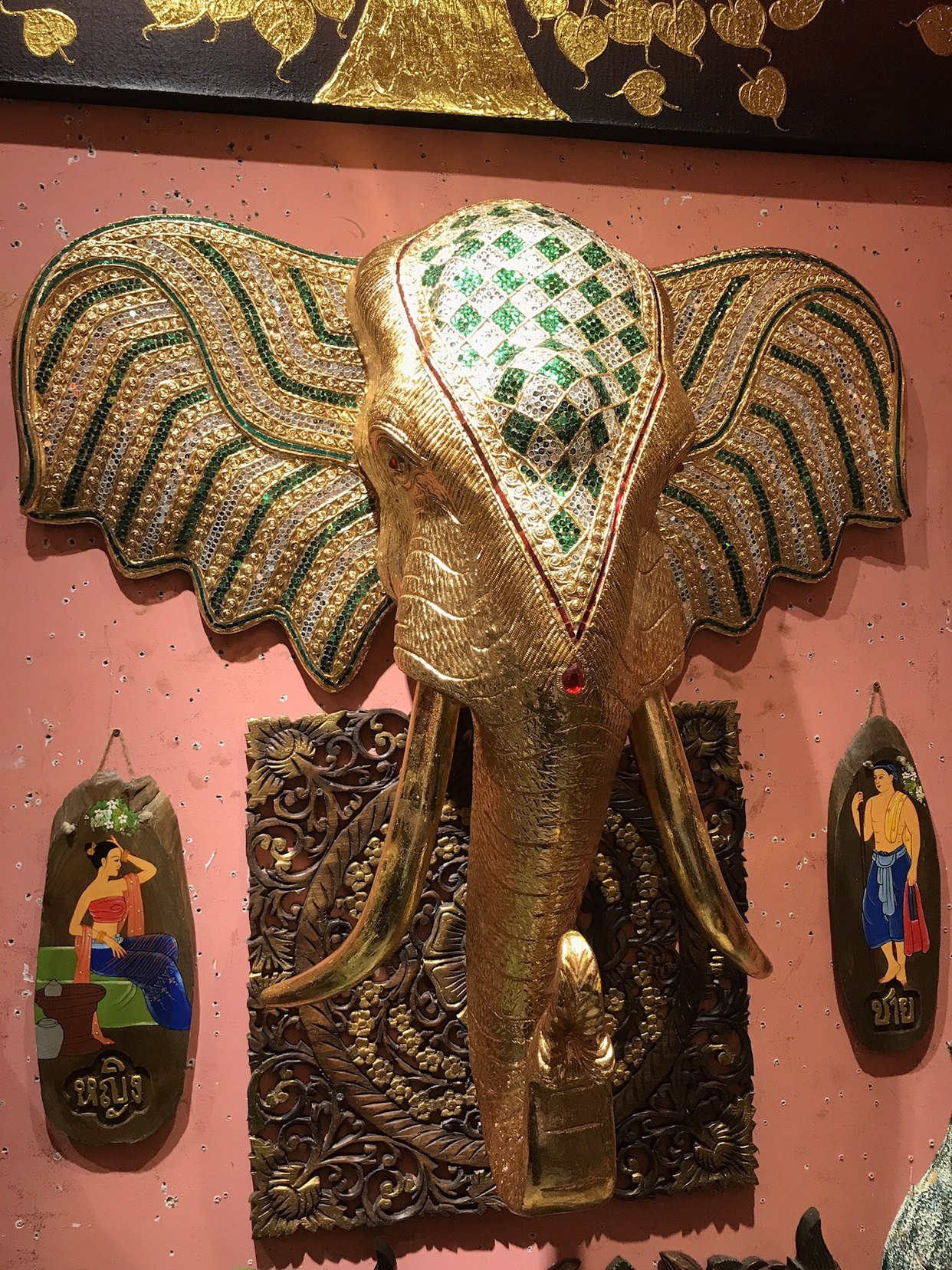 泰国素柯柯泰东南亚酒店会所装饰品大象象头壁挂壁饰