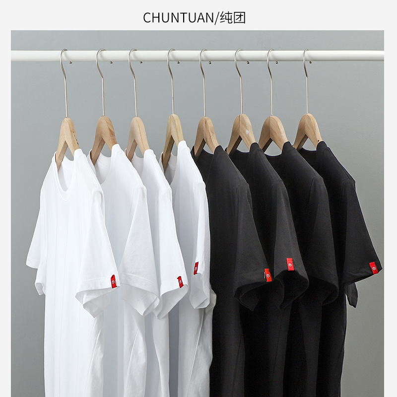 （买一送一）日本重磅新疆纯棉圆领打底衫纯色白色短袖t恤男女款