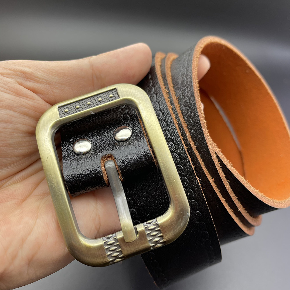 男士切割牛皮真皮针扣皮带腰带加长长大中年腰带