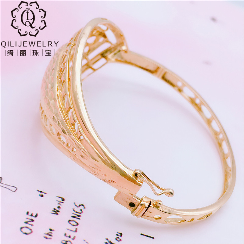 正品彩金送礼手镯贵妃树叶精品金彩金玫瑰女款手饰