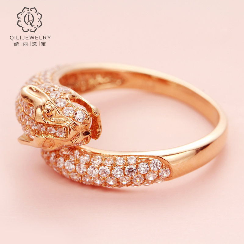 绮丽戒指钻豹韩满金日紫金俄罗斯珠宝彩金金彩金手饰