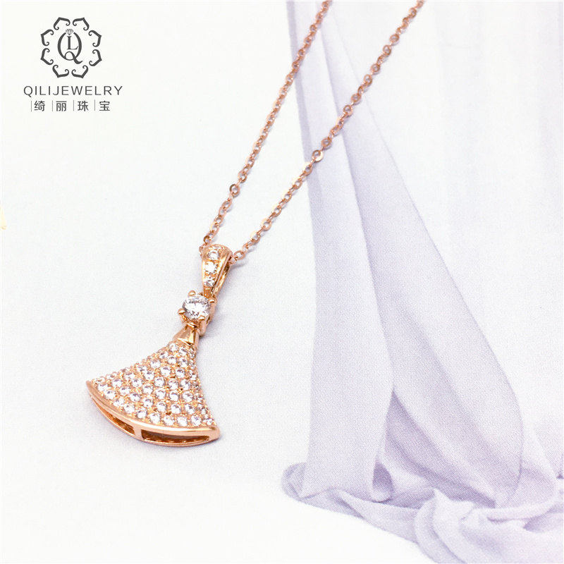 绮丽金彩锁骨扇形金扇形金玫瑰14k珠宝吊坠裙子颈饰