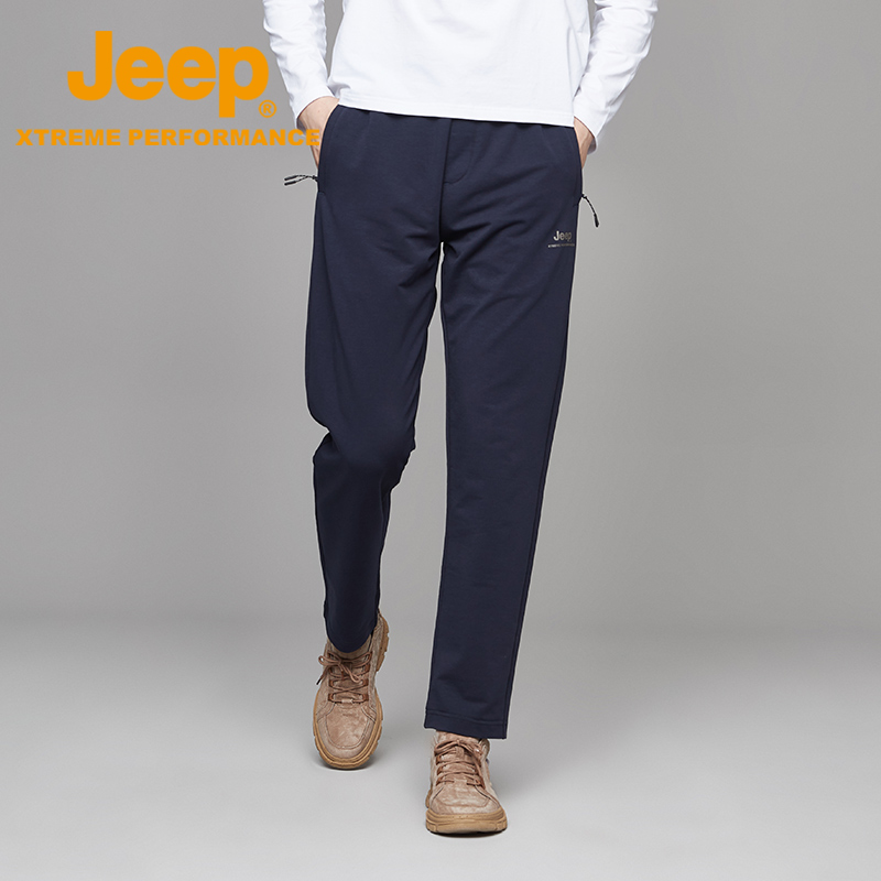 jeep秋冬新款户外登山徒步软壳裤男士直筒松紧腰休闲运动长裤子男