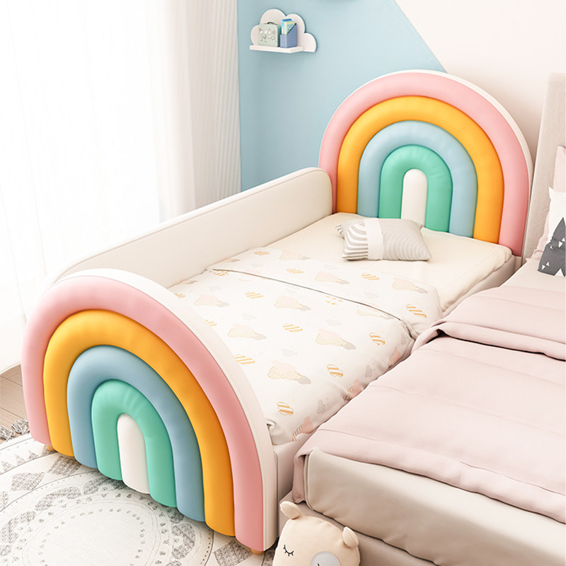 彩虹儿童童床男孩单人床女孩公主床边加宽小床儿童床