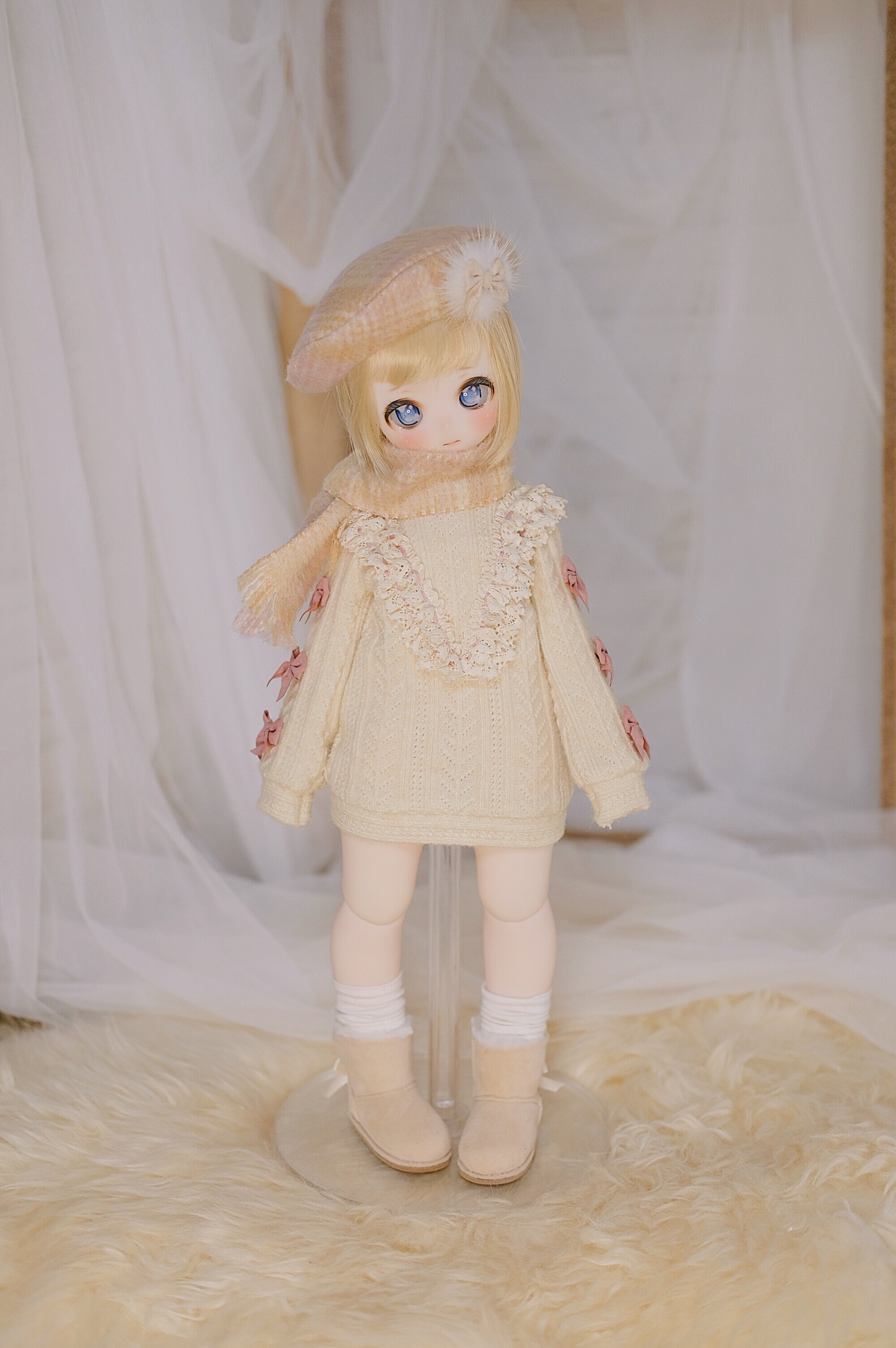 蝴蝶结雪地靴 bjd鞋 ob11 熊妹 mdd 1/6 1/4 小布 四分六分娃鞋