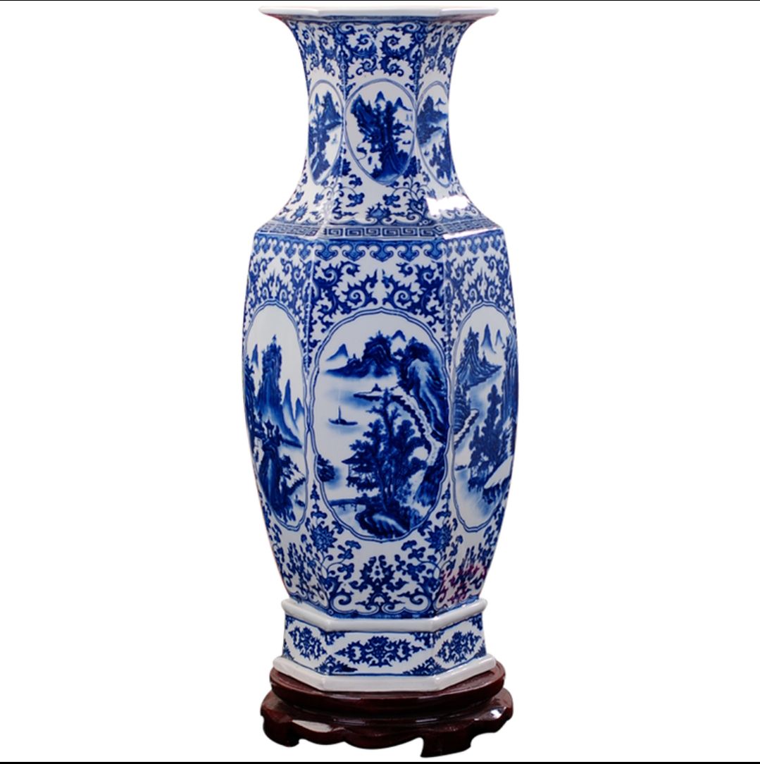 景德镇陶瓷手绘仿古青花瓷镶器古典家居工艺品摆件落地花瓶