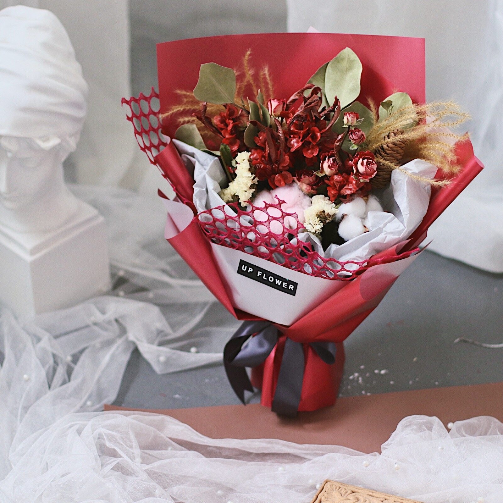 韩版时尚永生永生花花束红色蝴蝶花棉花干花女友卡通花