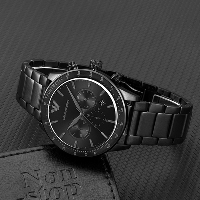 宋威龙同款armani阿玛尼手表男 时尚运动酷黑钢带石英男表ar11242