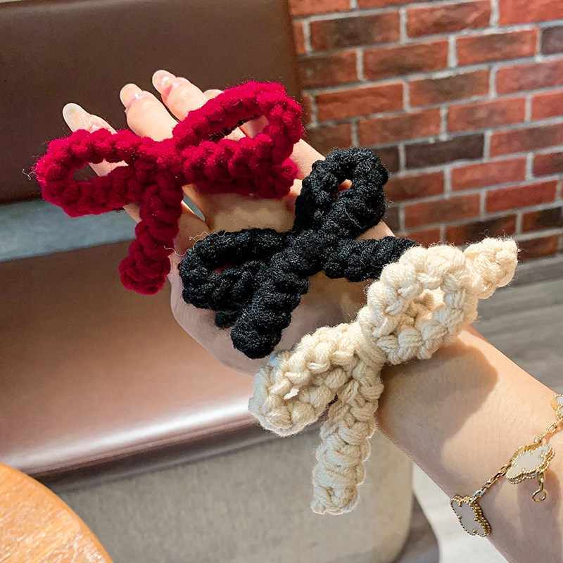 毛线手工编织蝴蝶结高级感头绳韩版2020年新款发绳丸子头盘发发圈