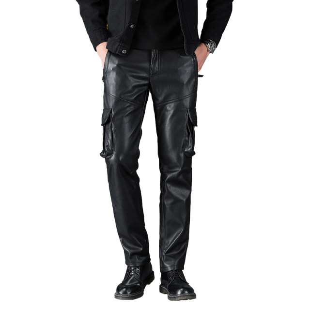 Leather pants men's 2020 new suede waterproof windproof plus velvet thickened PU motorcycle loose assault pants overalls Leather pants men's 2020 new suede waterproof windproof plus velvet thickened PU motorcycle loose assault pants overalls