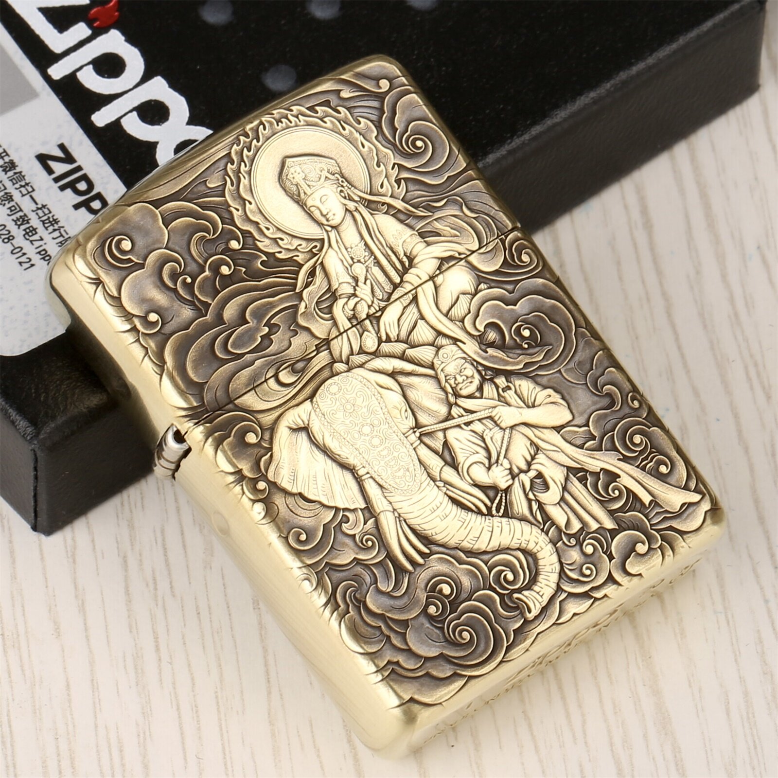 盔甲zippo防风打火机鬼王普贤菩萨浮雕纯铜纯银zippo
