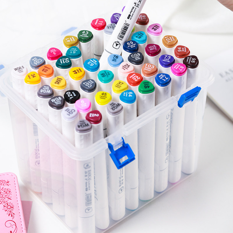 便携式塑料水彩笔马克笔盒子马克笔收纳盒盒子笔盒文具盒塑料底座格子