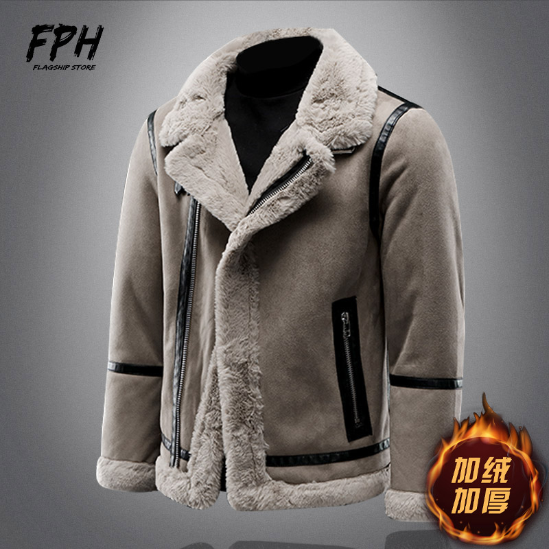 麂皮绒工装棉服男韩版潮流休闲机车羊羔绒棉衣男外套冬季加绒加厚