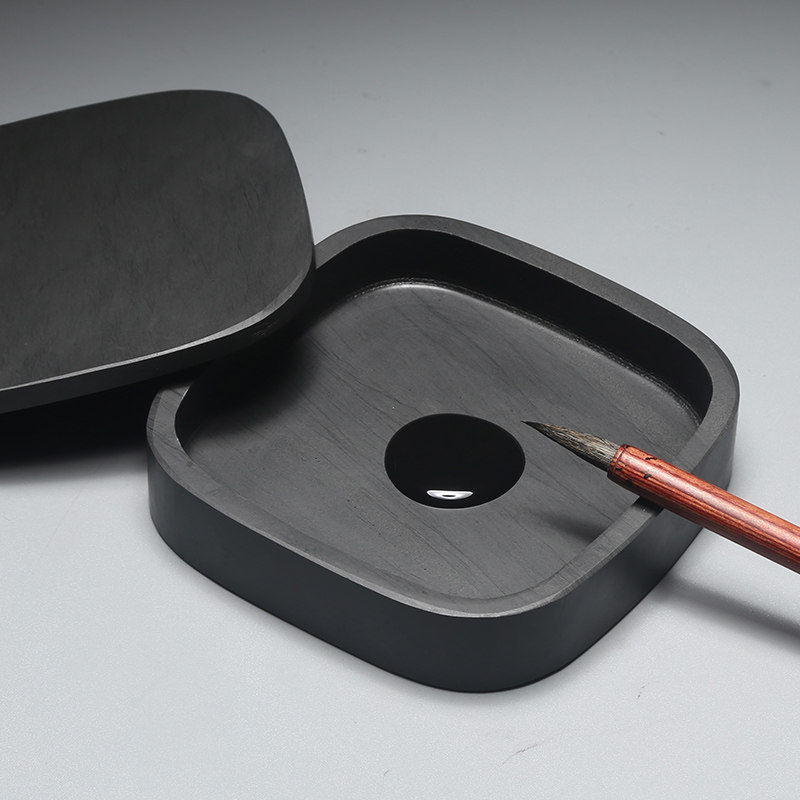 抒写 歙砚墨台方形带盖学生砚墨条套装水波纹原石6寸砚台文房四宝书法